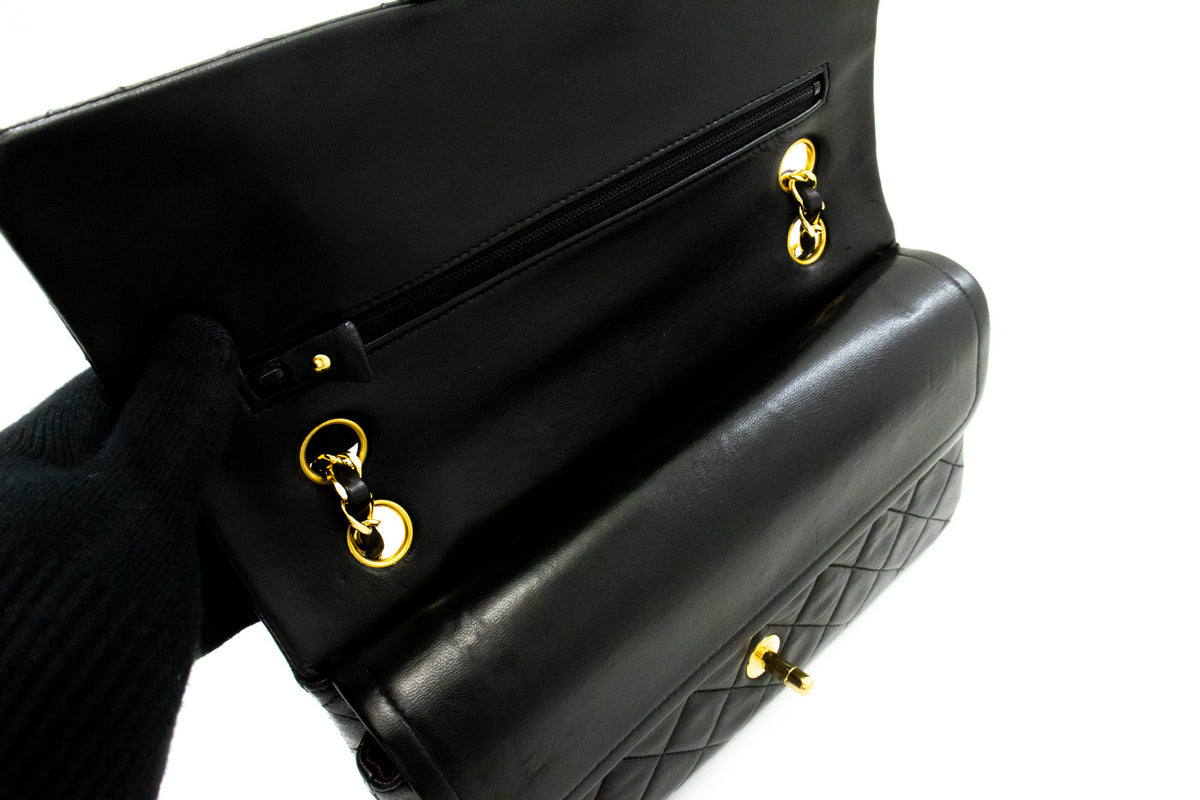 CHANEL Classic Double Flap 10" Chain Shoulder Bag Black Lambskin ap6 hannari-shop