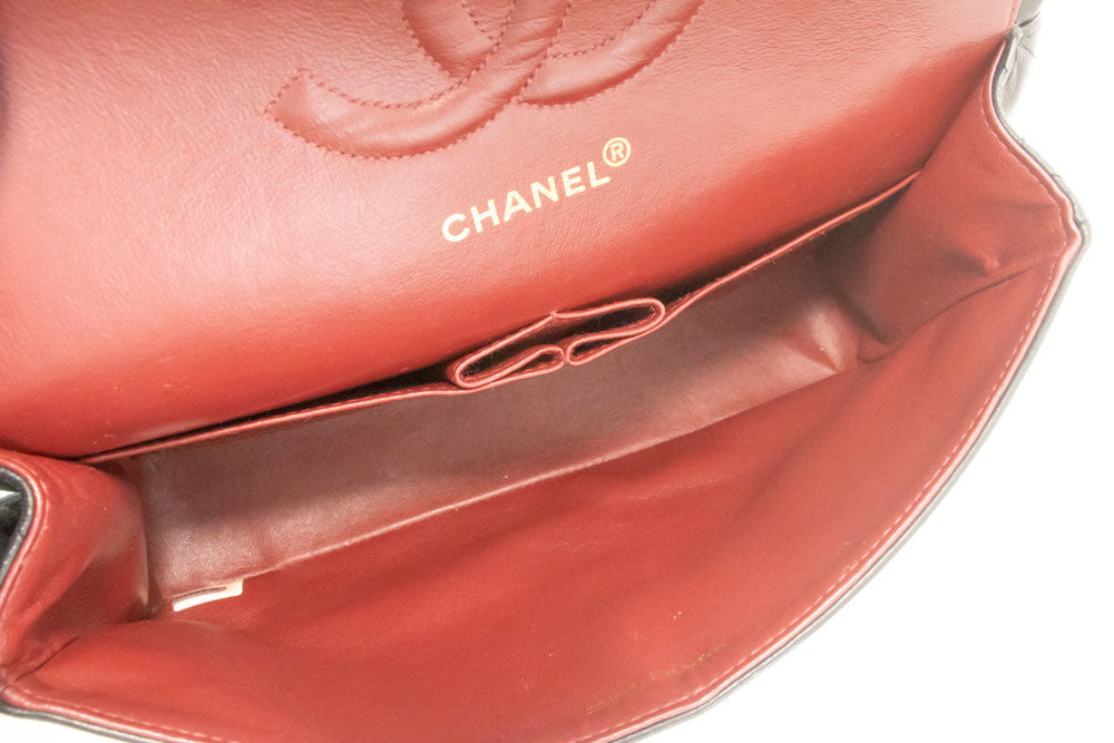 CHANEL Classic Double Flap 10" Chain Shoulder Bag Black Lambskin ak3 hannari-shop