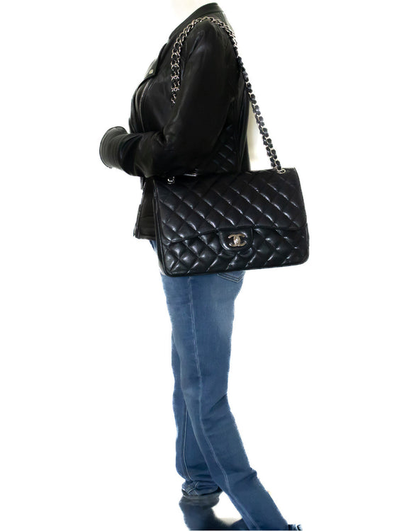 CHANEL Grained Calfskin Large Chain Shoulder Bag W Flap SV Classic L06 hannari-shop