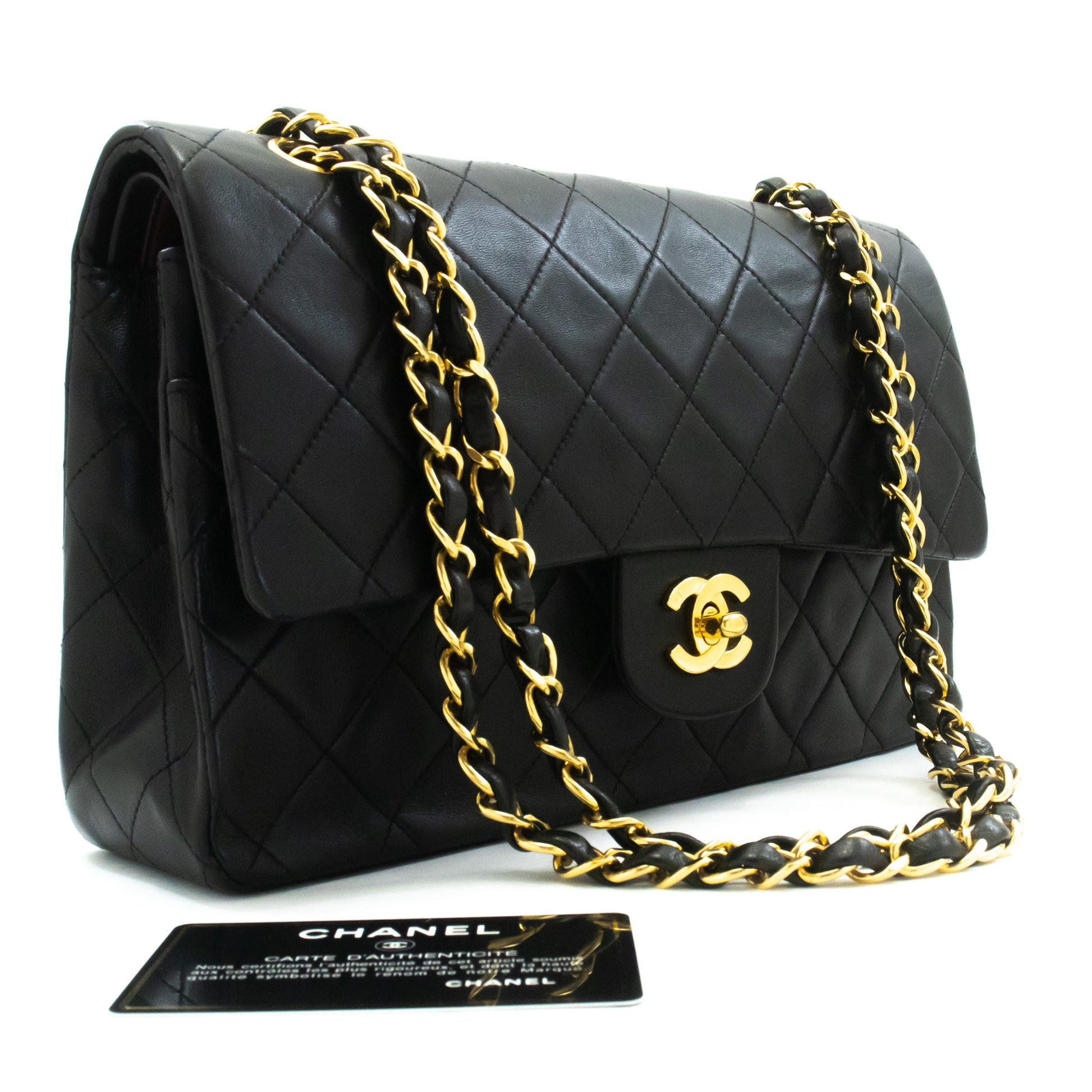 CHANEL Classic Double Flap 10" Chain Shoulder Bag Black Lambskin am1 hannari-shop