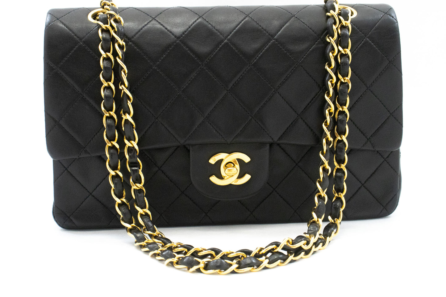 CHANEL Classic Double Flap 10" Chain Shoulder Bag Black Lambskin am1 hannari-shop
