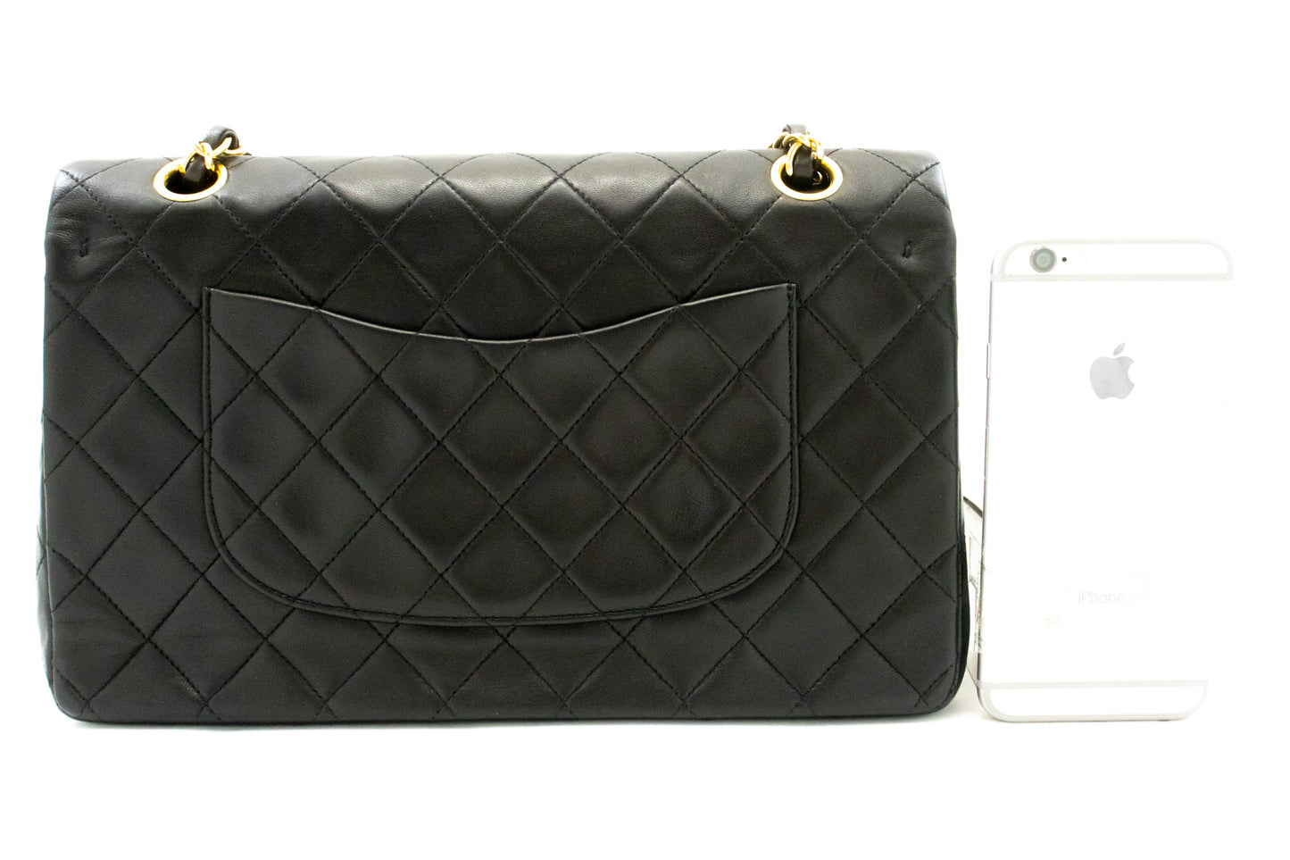 CHANEL Classic Double Flap 10" Chain Shoulder Bag Black Lambskin am1 hannari-shop