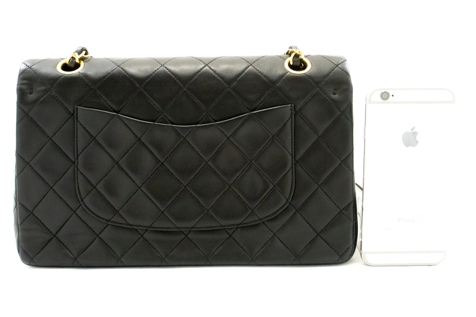 CHANEL Classic Double Flap 10" Chain Shoulder Bag Black Lambskin am1 hannari-shop