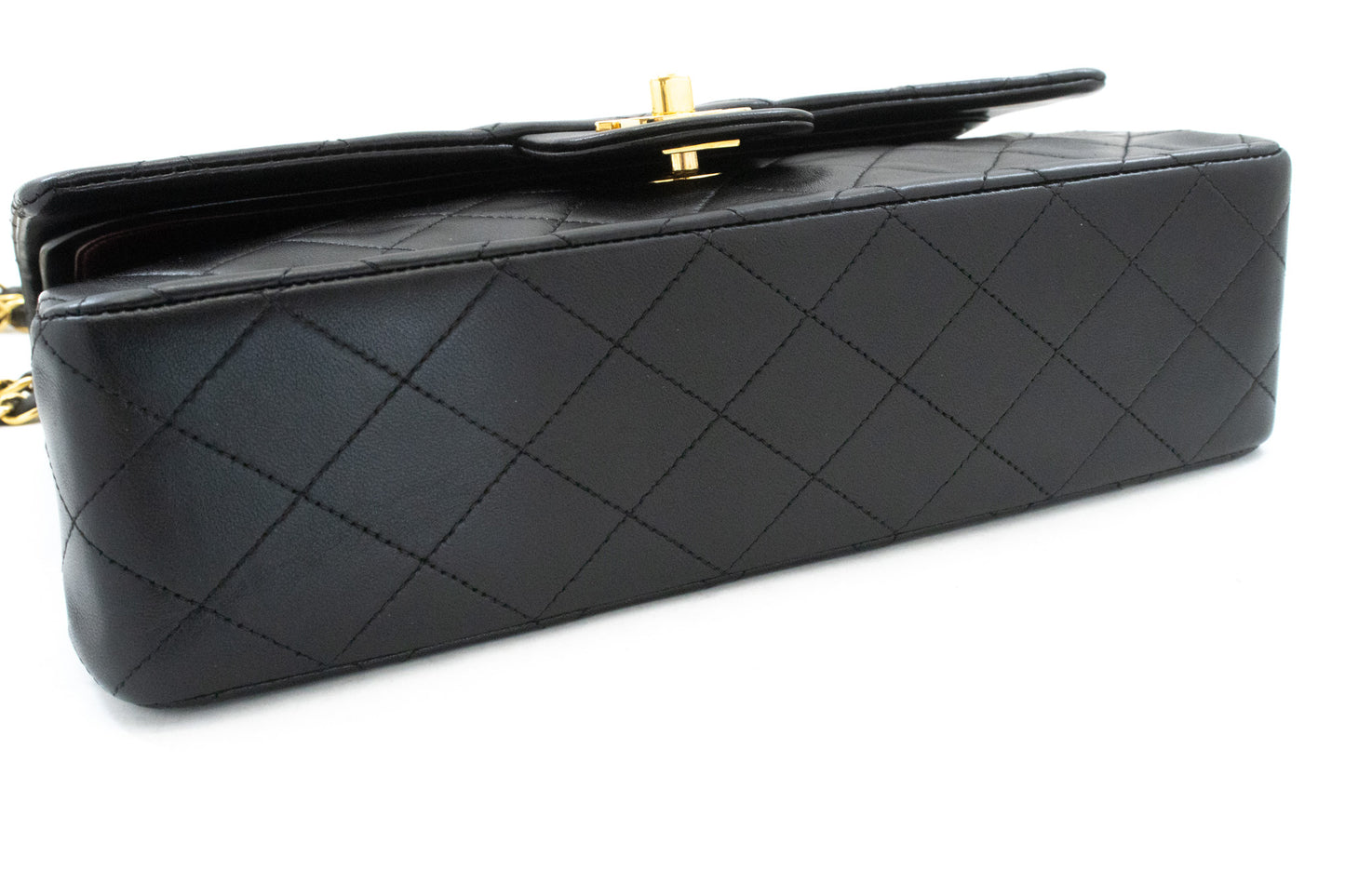 CHANEL Classic Double Flap 10" Chain Shoulder Bag Black Lambskin am1 hannari-shop
