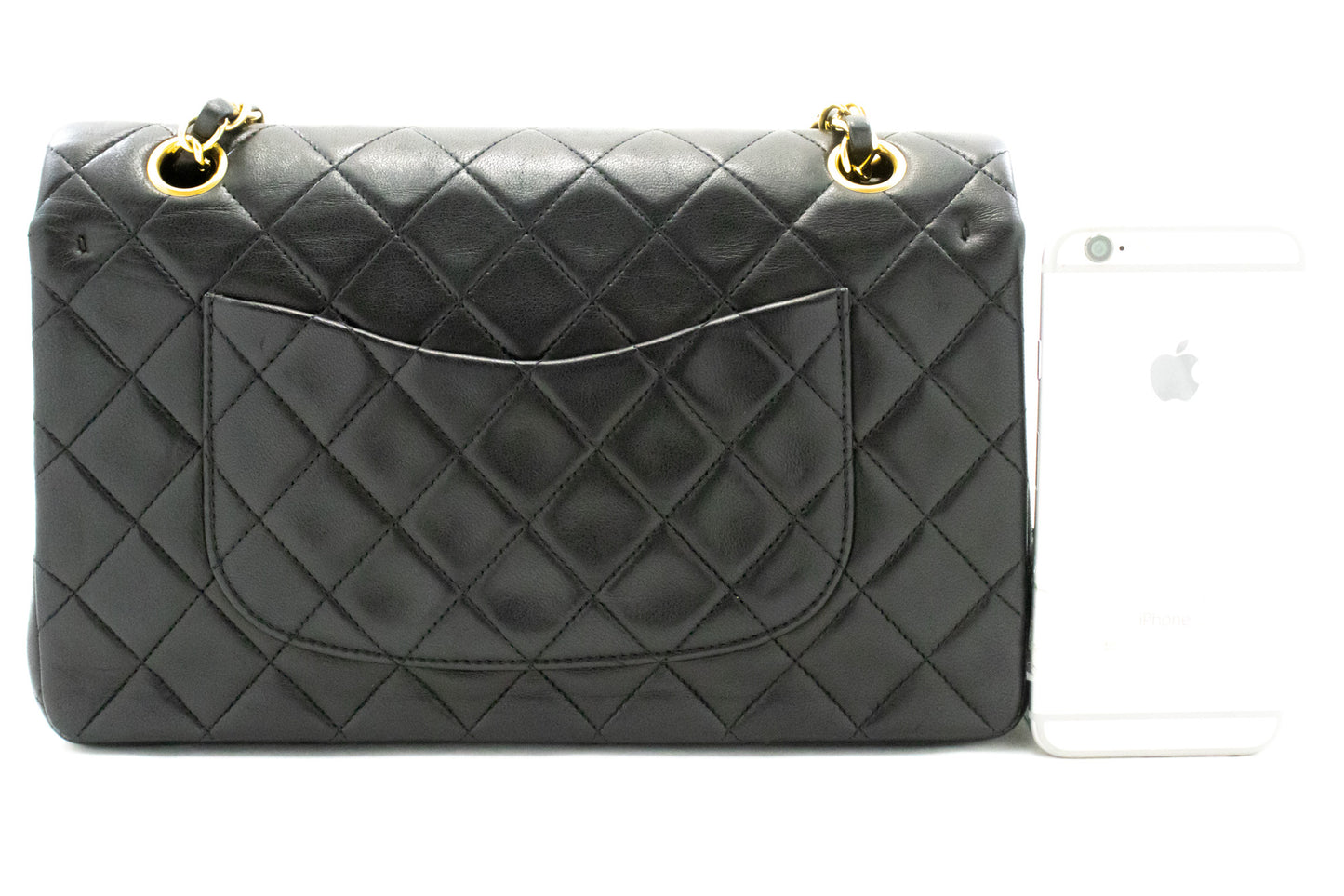CHANEL Classic Double Flap 10" Chain Shoulder Bag Black Lambskin am3 hannari-shop