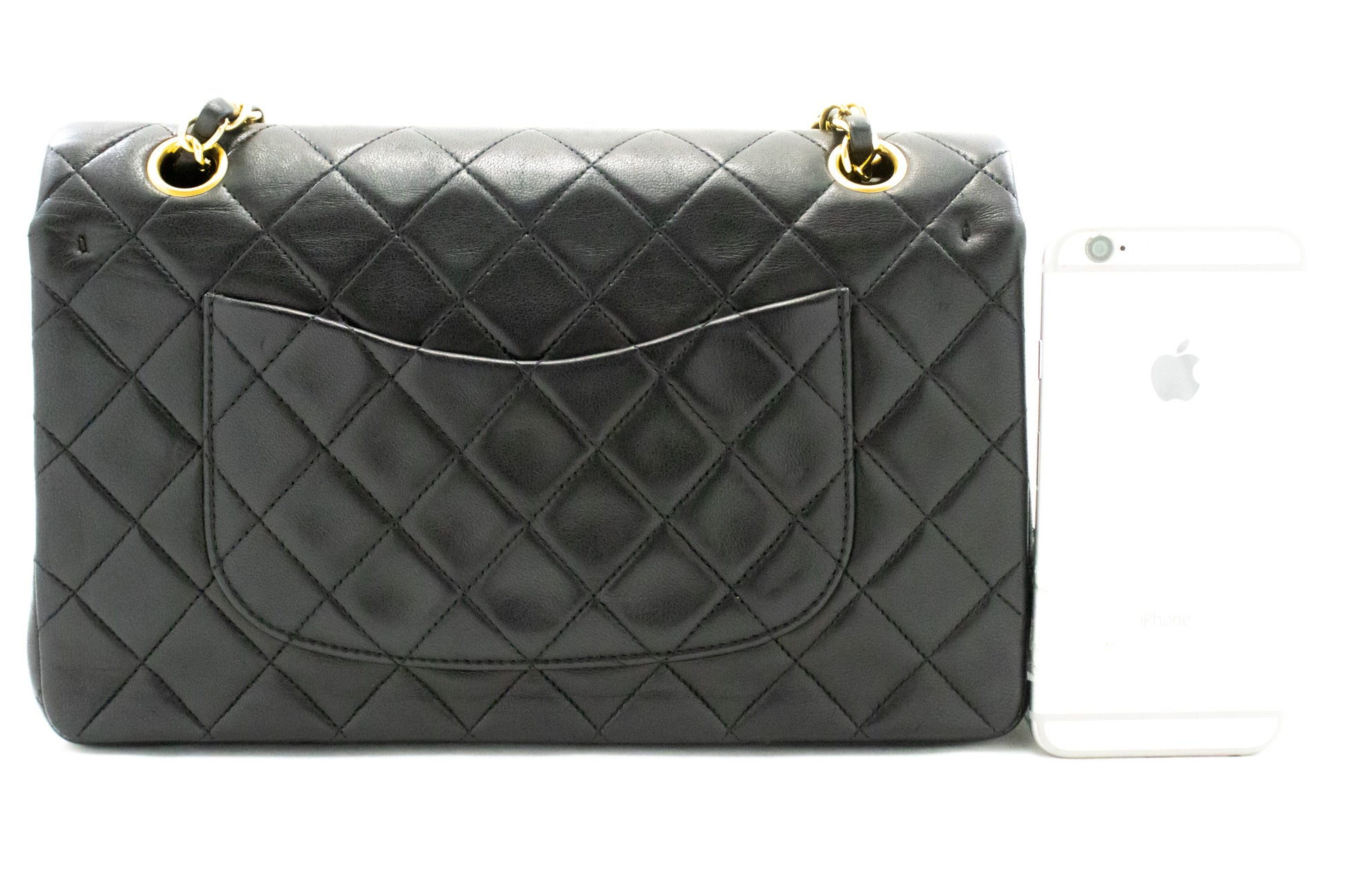 CHANEL Classic Double Flap 10" Chain Shoulder Bag Black Lambskin am3 hannari-shop