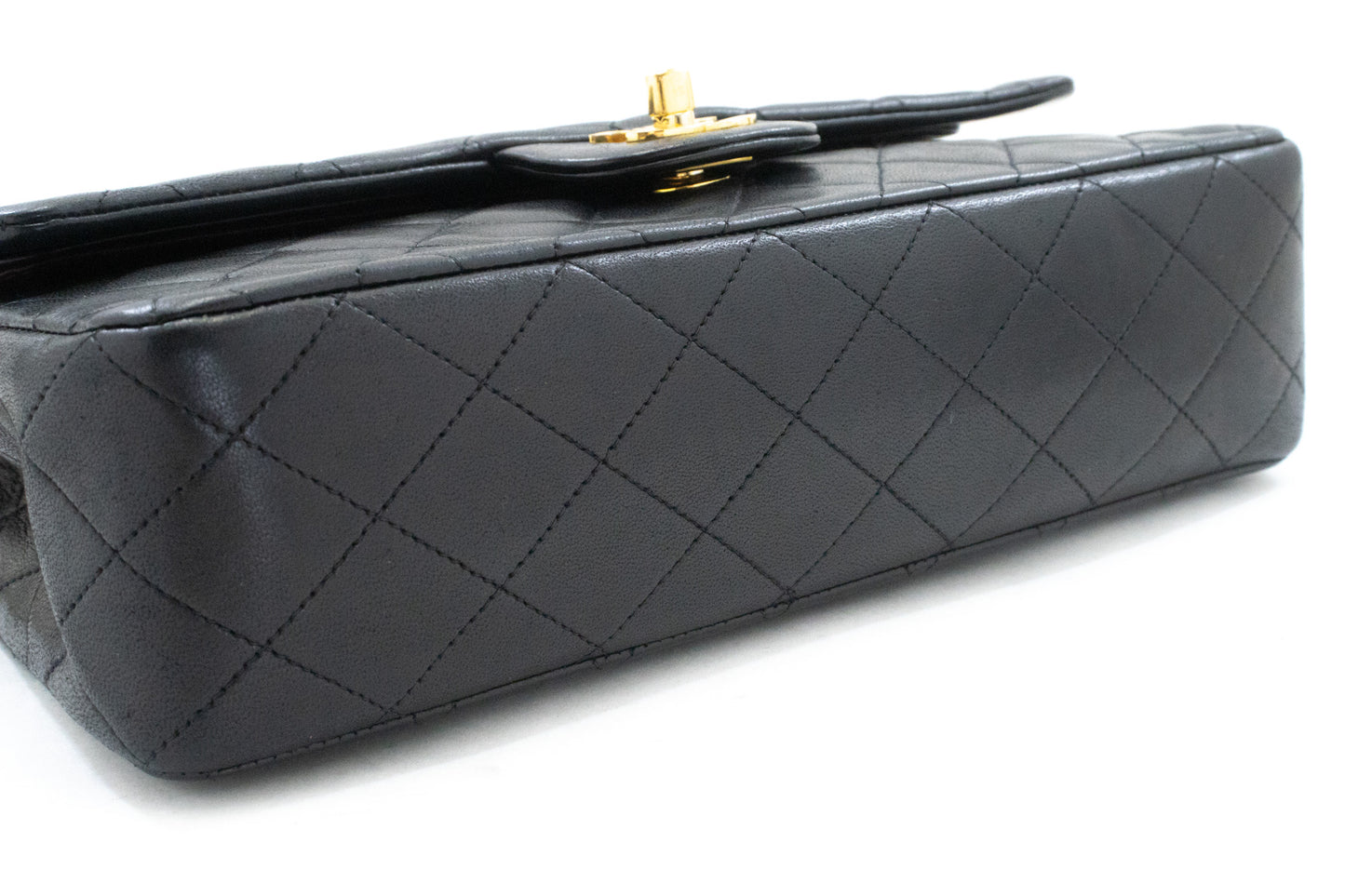 CHANEL Classic Double Flap 10" Chain Shoulder Bag Black Lambskin am3 hannari-shop