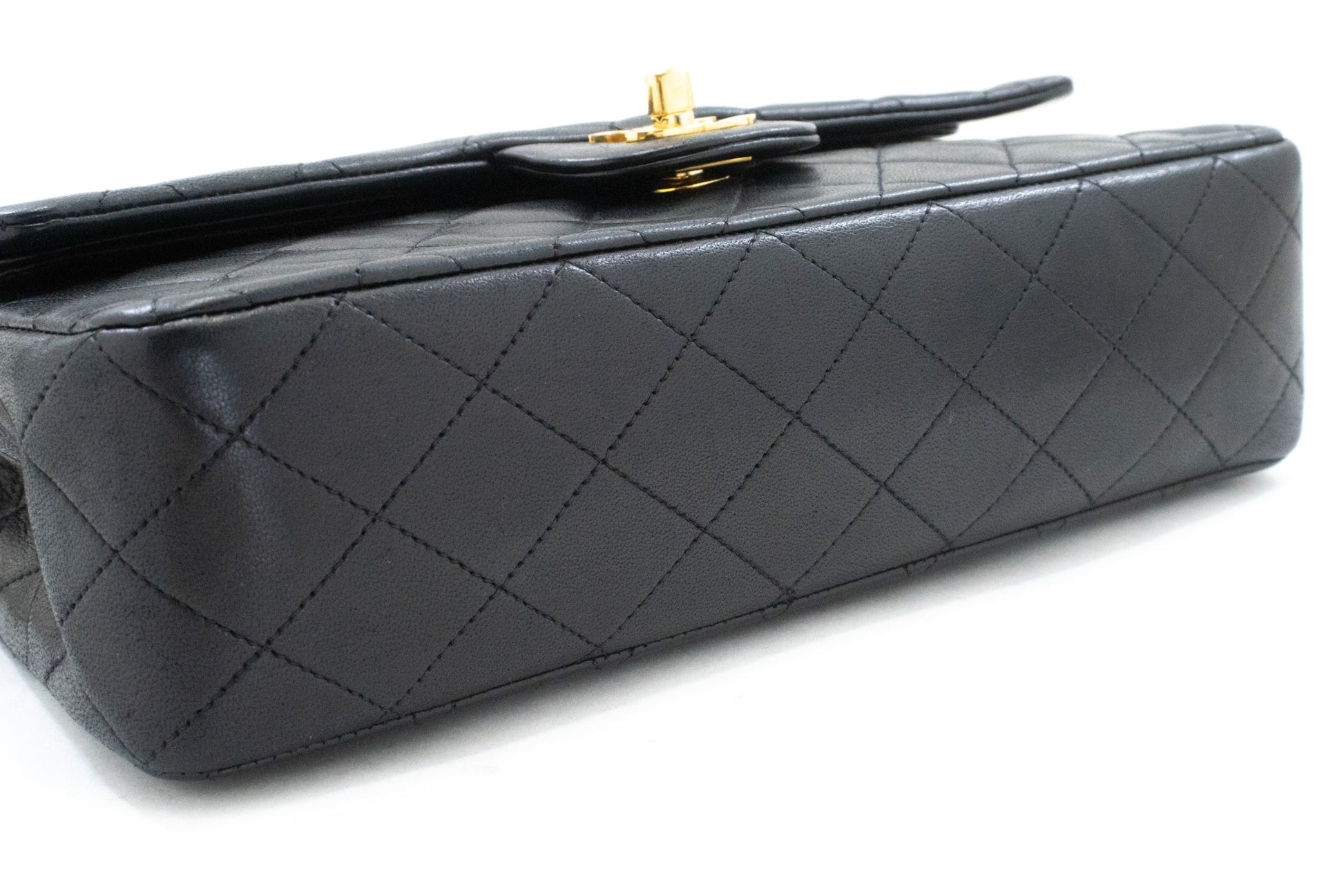 CHANEL Classic Double Flap 10" Chain Shoulder Bag Black Lambskin am3 hannari-shop