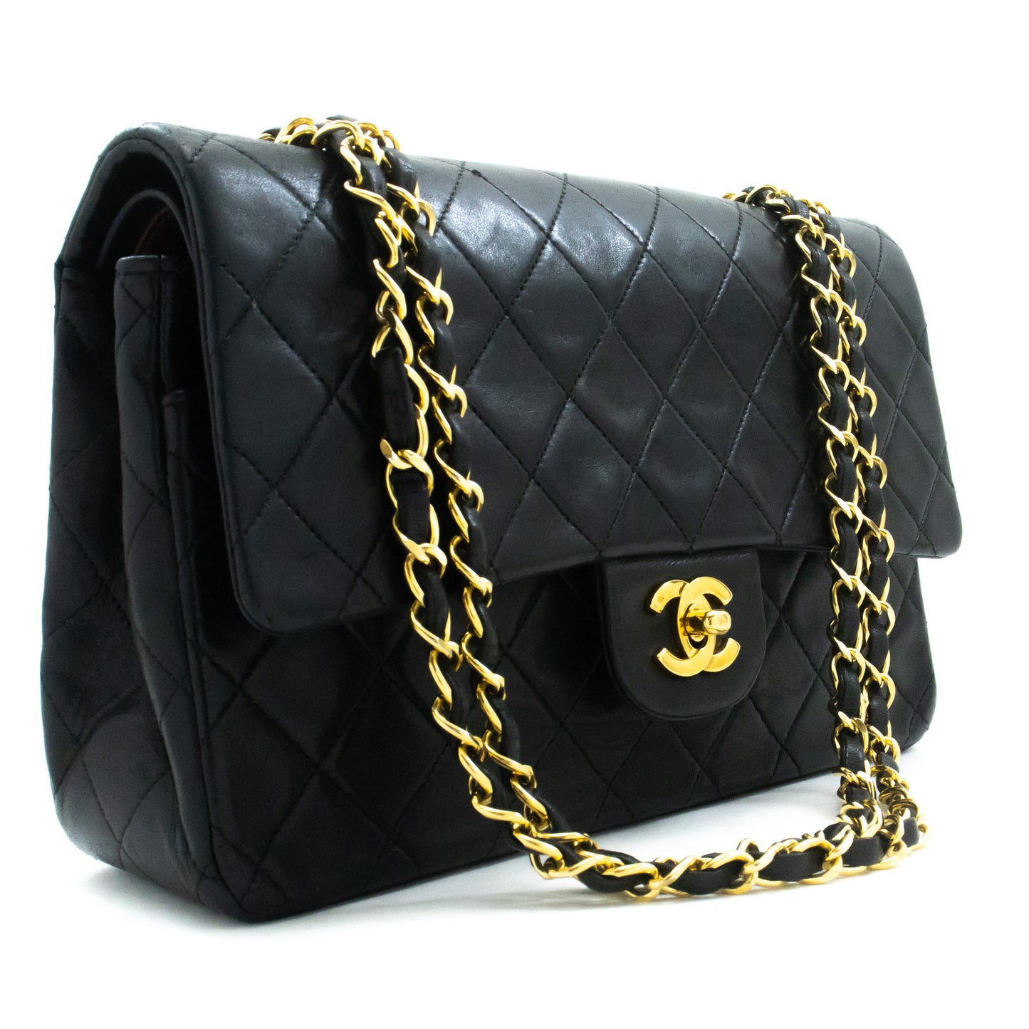 CHANEL Classic Double Flap 10" Chain Shoulder Bag Black Lambskin am2 hannari-shop