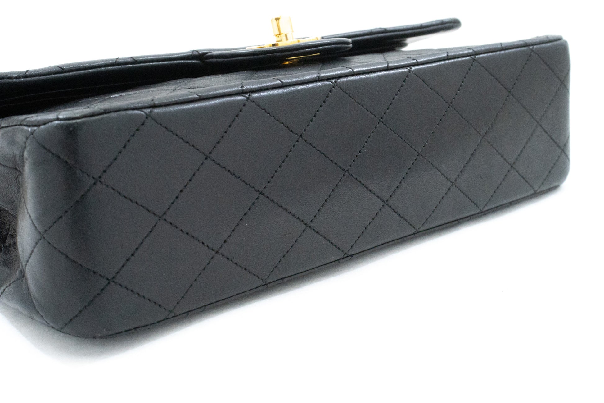 CHANEL Classic Double Flap 10" Chain Shoulder Bag Black Lambskin am2 hannari-shop