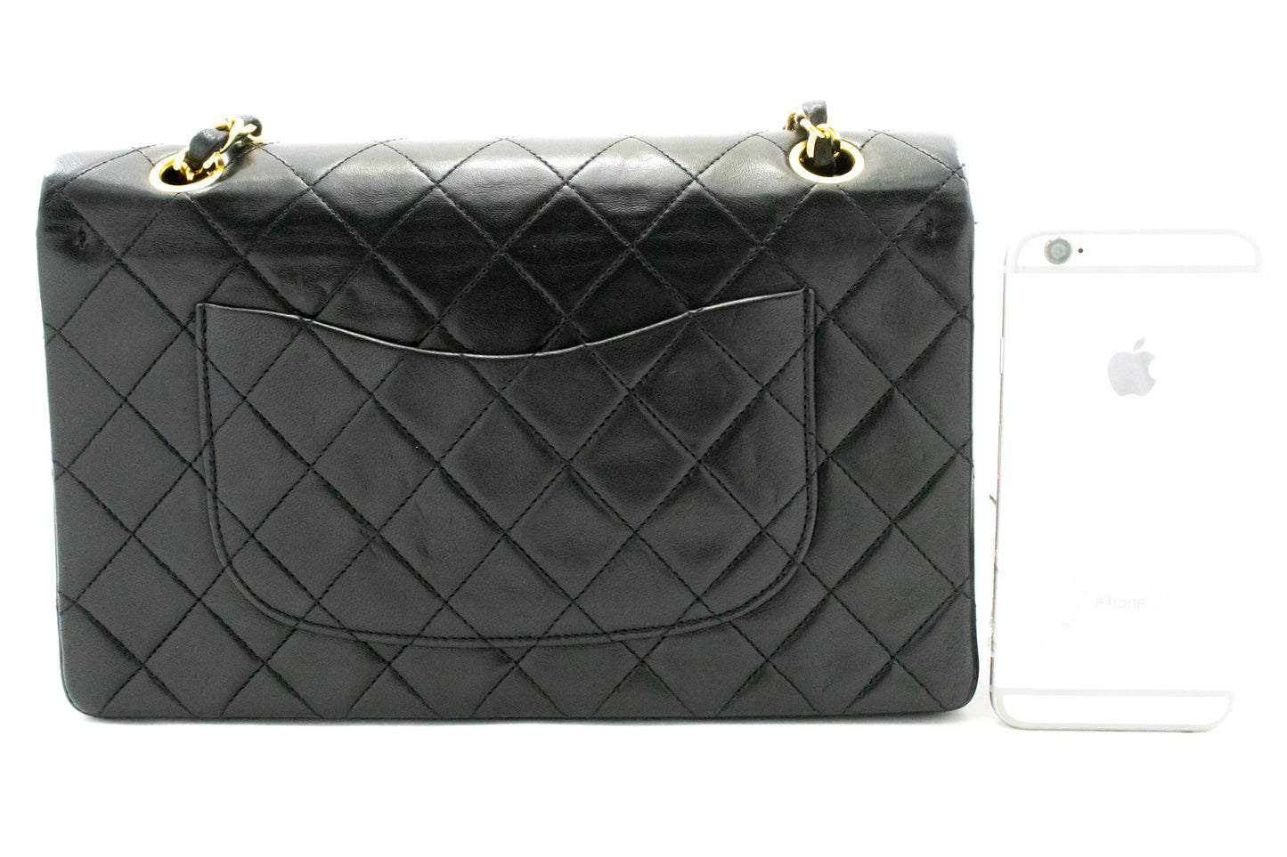 CHANEL Classic Double Flap 10" Chain Shoulder Bag Black Lambskin ak9 hannari-shop
