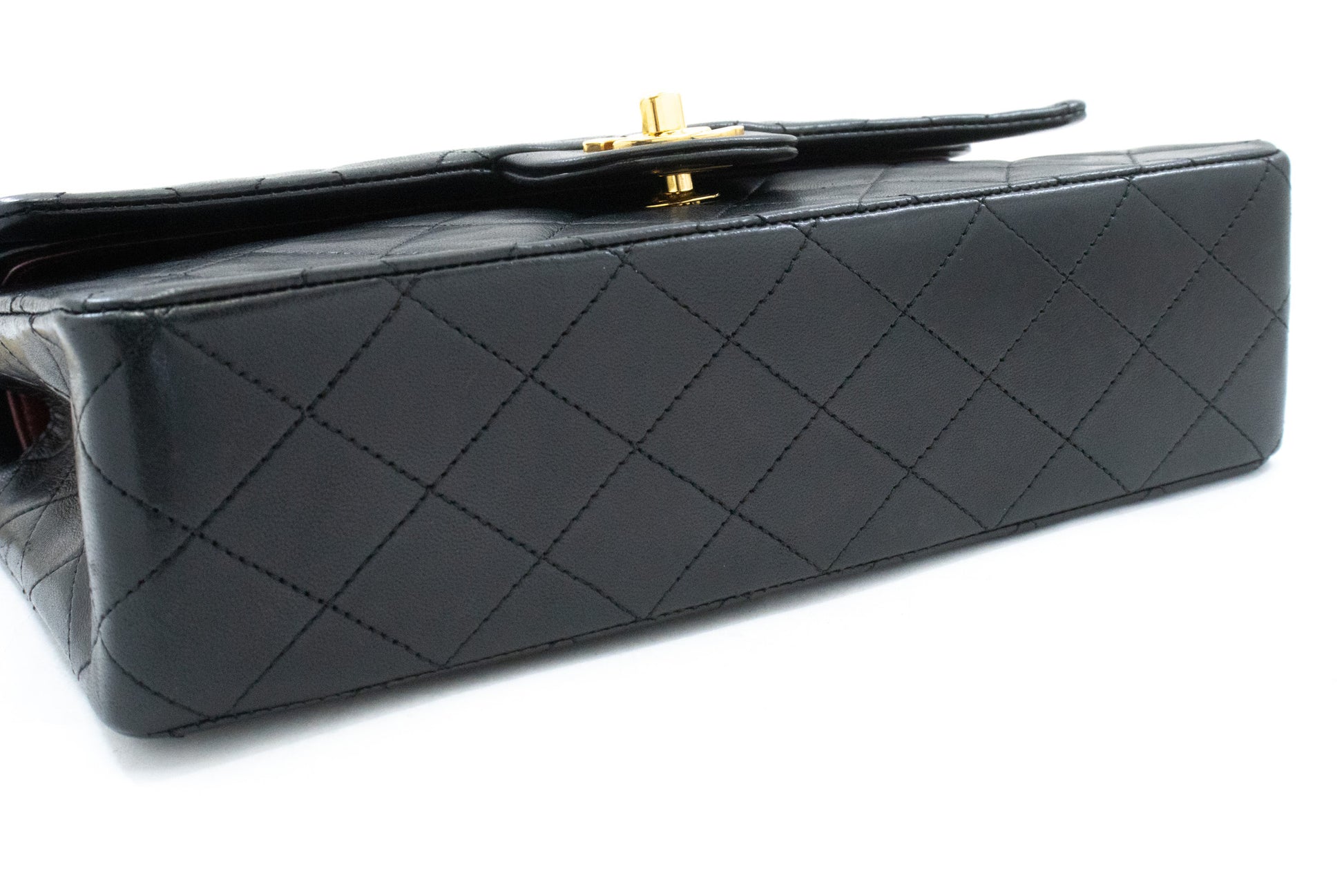 CHANEL Classic Double Flap 10" Chain Shoulder Bag Black Lambskin ak9 hannari-shop