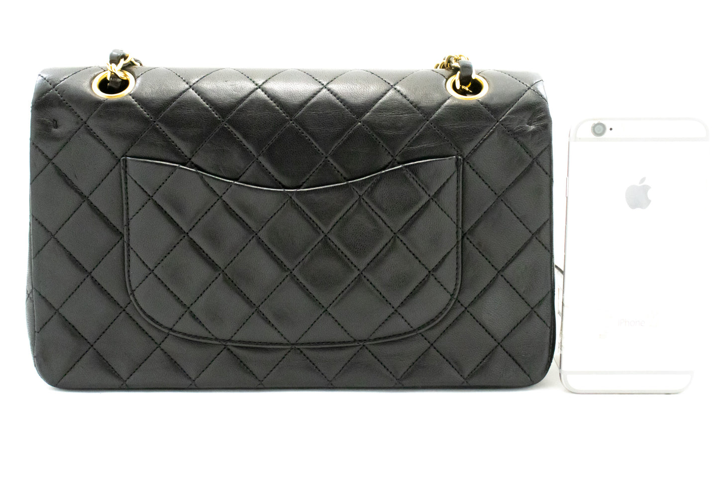 CHANEL Classic Double Flap 10" Chain Shoulder Bag Black Lambskin ak7 hannari-shop