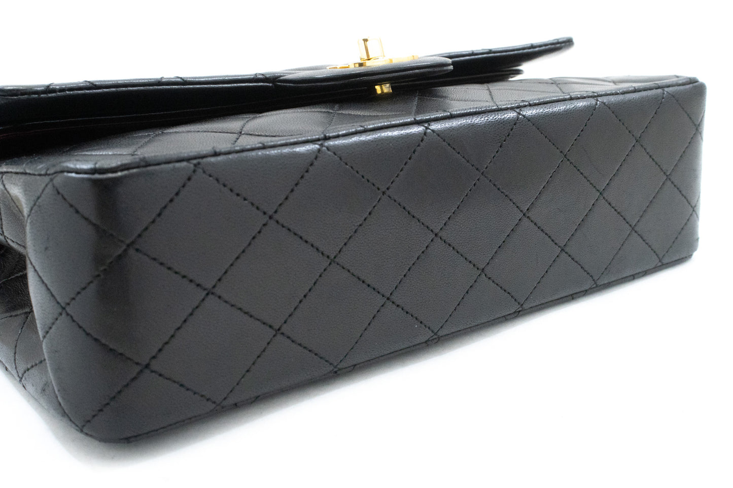 CHANEL Classic Double Flap 10" Chain Shoulder Bag Black Lambskin ak7 hannari-shop