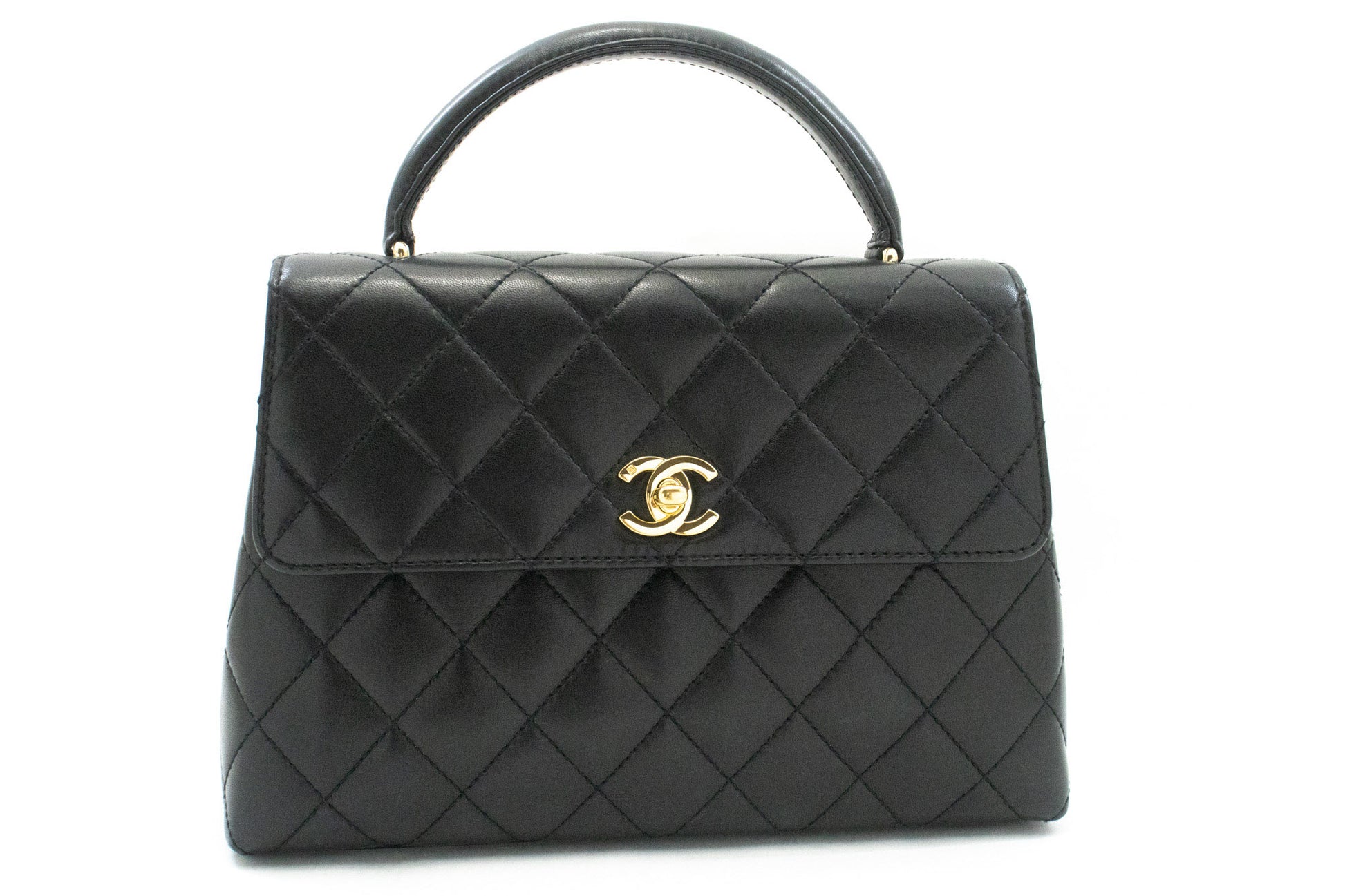 CHANEL Lamskin Handbag Top Handle Small Bag Kelly Black Flap an2 hannari-shop