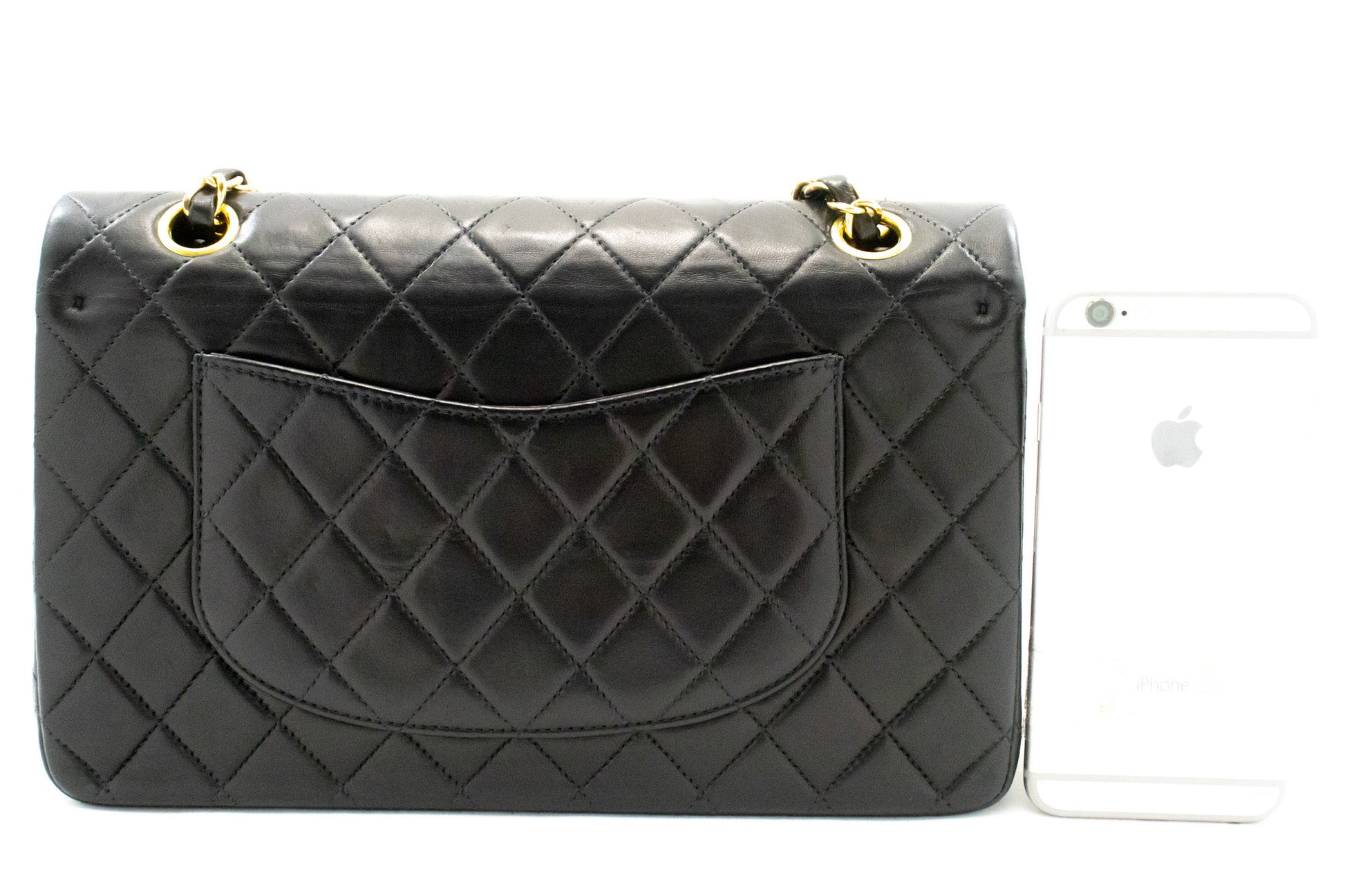 CHANEL Classic Double Flap 10" Chain Shoulder Bag Black Lambskin am9 hannari-shop