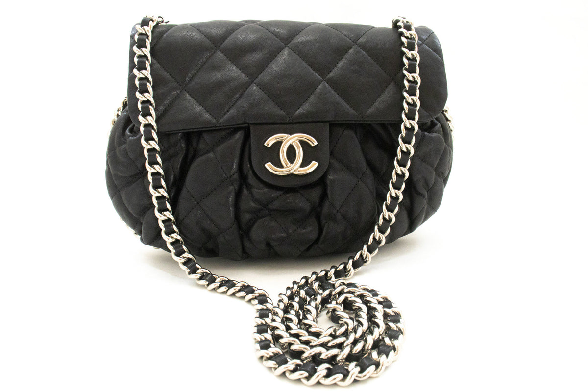 CHANEL Chain Around Shoulder Bag Crossbody Black Calfskin Leather ap9 — front hannari-shop