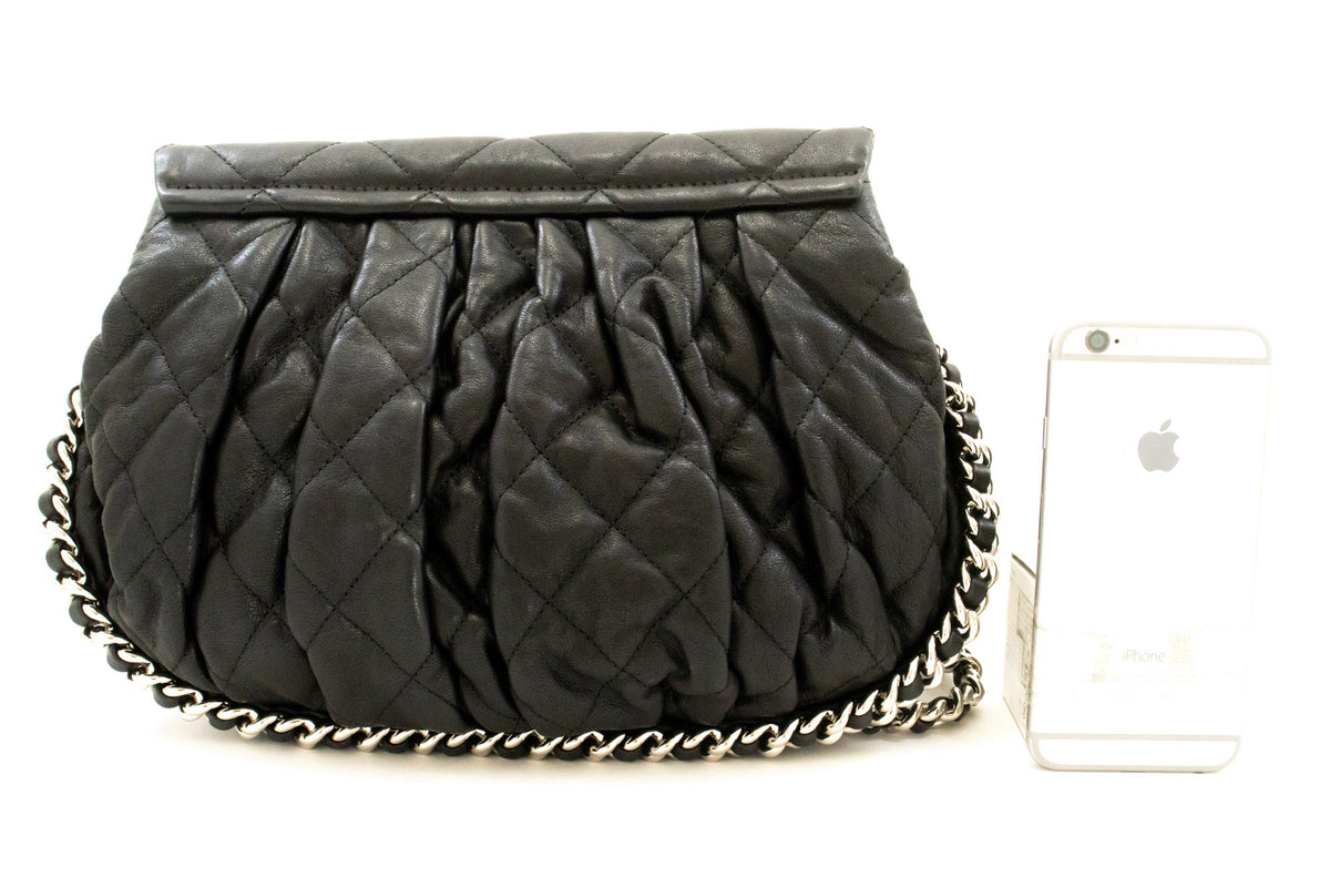 CHANEL Chain Around Shoulder Bag Crossbody Black Calfskin Leather ap9 — back hannari-shop