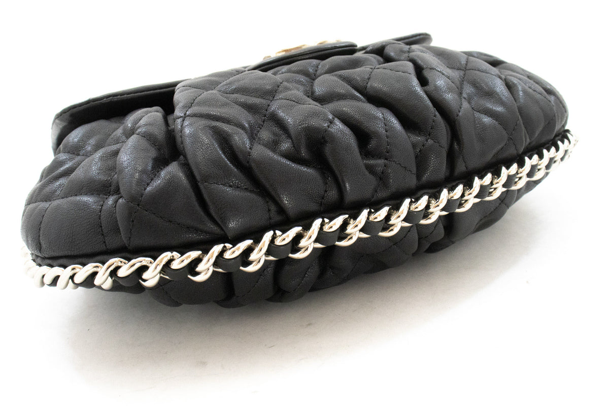 CHANEL Chain Around Shoulder Bag Crossbody Black Calfskin Leather ap9 — bottom hannari-shop