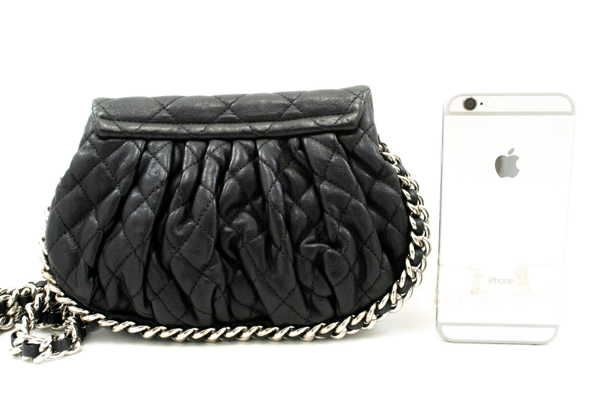 CHANEL Chain Around Small Shoulder Bag Crossbody Black Calfskin ap7 — back hannari-shop