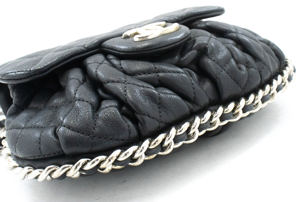 CHANEL Chain Around Small Shoulder Bag Crossbody Black Calfskin ap7 — bottom hannari-shop