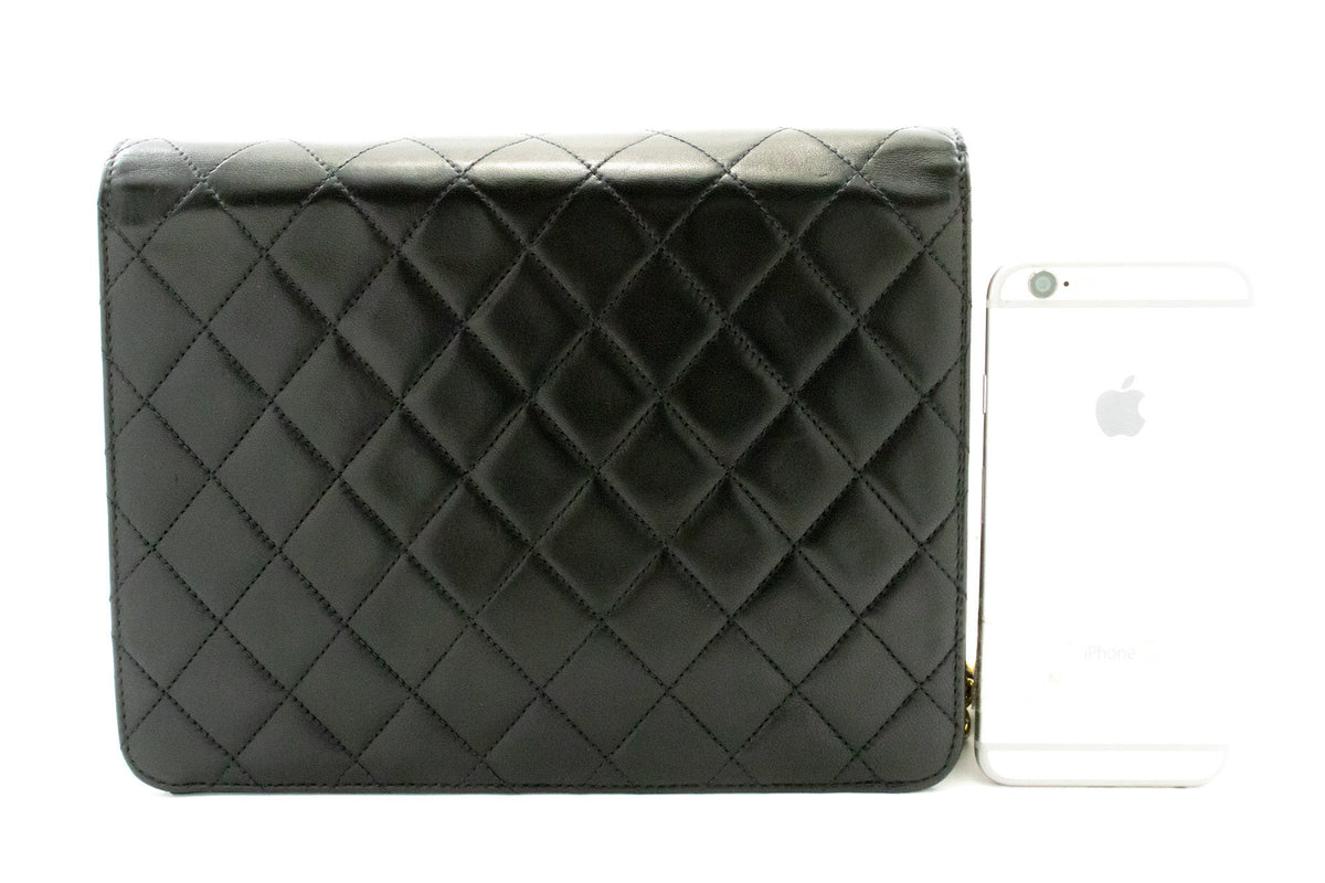 CHANEL Small Chain Shoulder Bag Clutch Black Quilted Flap Lambskin ao7 — back hannari-shop