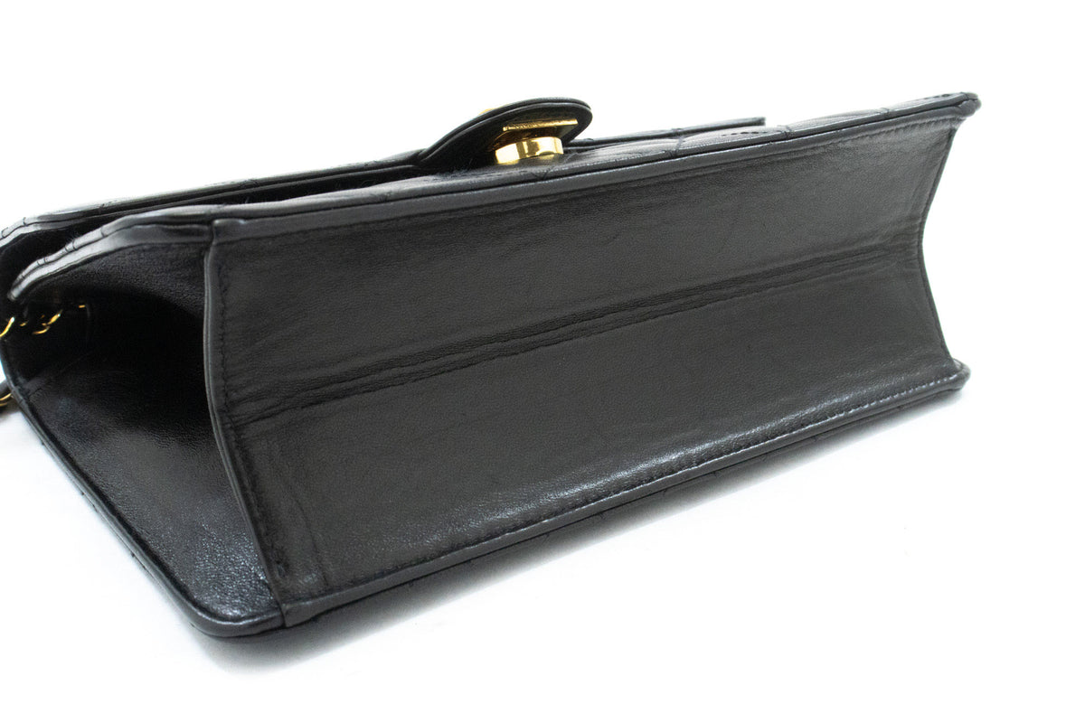 CHANEL Small Chain Shoulder Bag Clutch Black Quilted Flap Lambskin ao7 — bottom hannari-shop