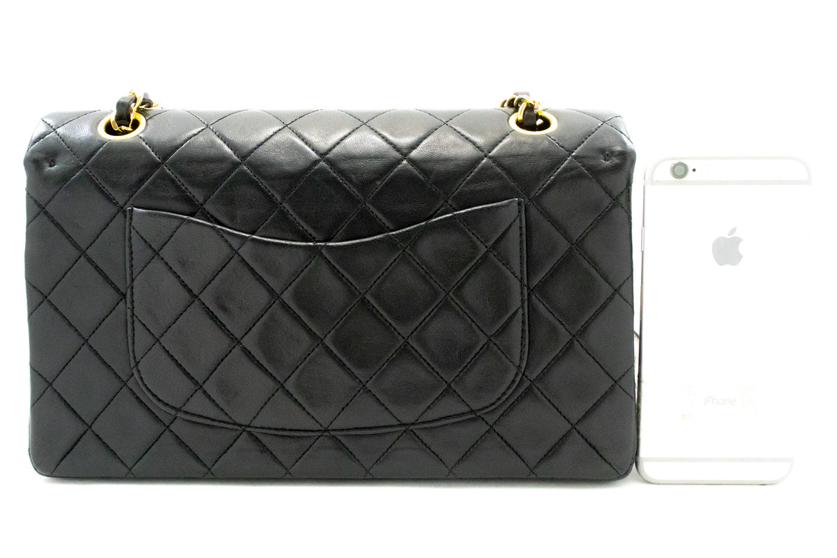 CHANEL Classic Double Flap 10" Chain Shoulder Bag Black Lambskin ap6 — back hannari-shop