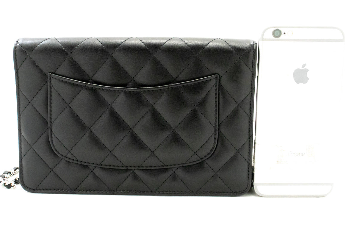 CHANEL Black Classic Wallet On Chain WOC Shoulder Bag Lambskin ap5 — back hannari-shop