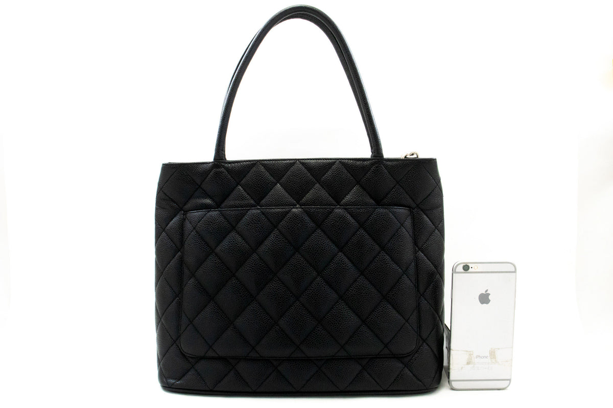 CHANEL Silver Medallion Grained Calfskin Leather Shoulder Bag ap3 — back hannari-shop