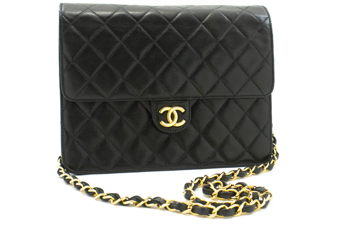 CHANEL Small Chain Shoulder Bag Clutch Black Quilted Flap Lambskin ap4 — front hannari-shop