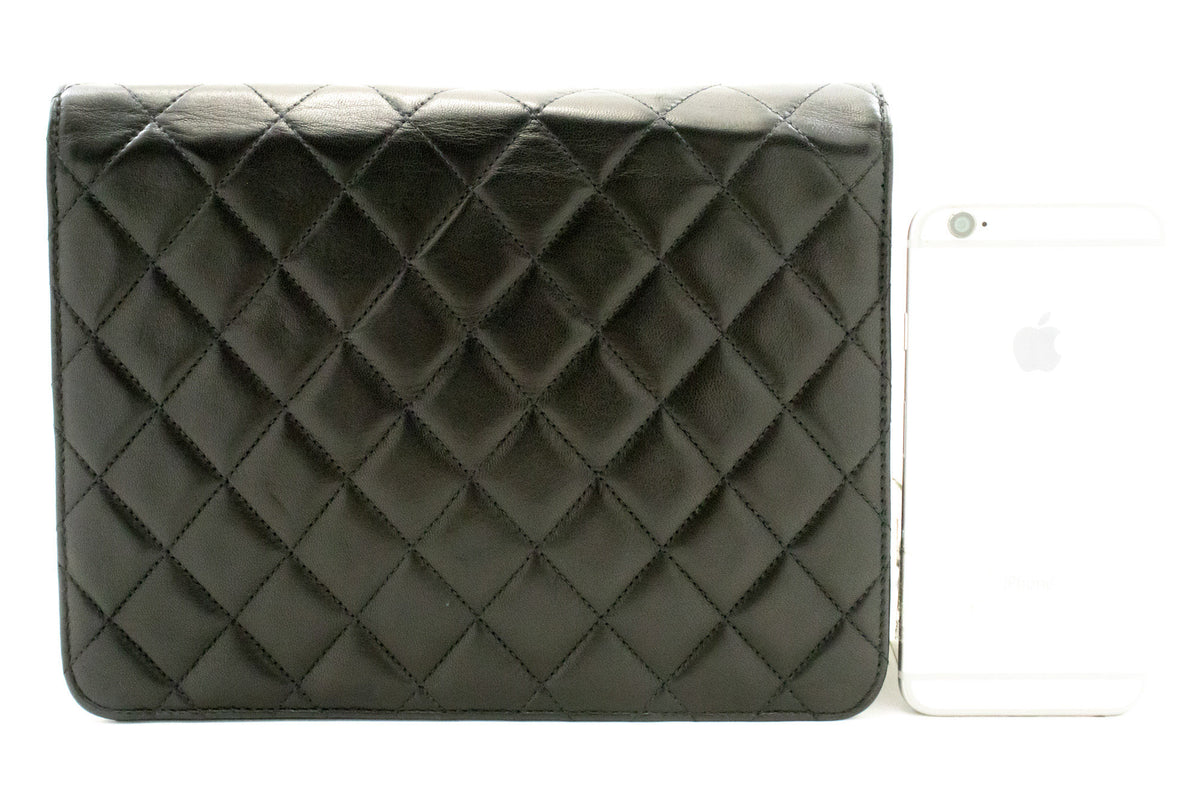 CHANEL Small Chain Shoulder Bag Clutch Black Quilted Flap Lambskin ap4 — back hannari-shop