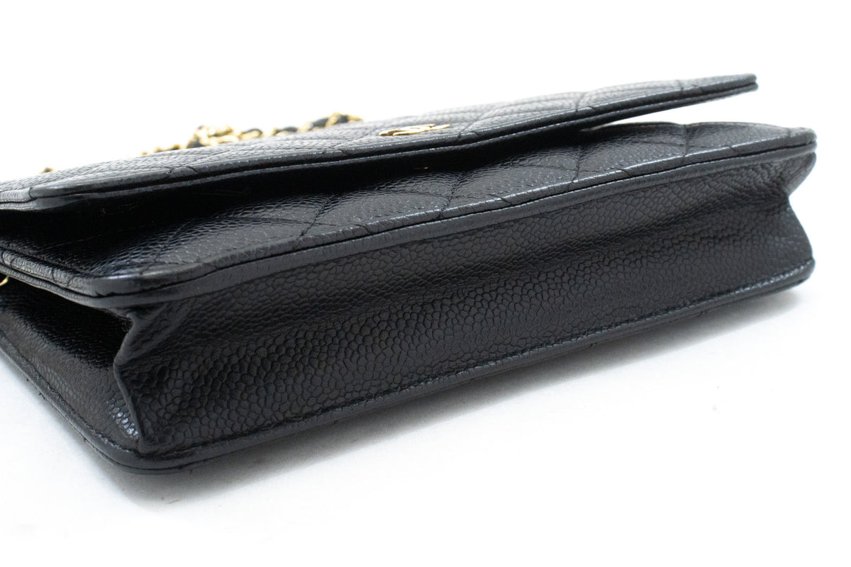 CHANEL Grained Calfskin Wallet On Chain WOC Black Shoulder Bag ap1 — bottom hannari-shop