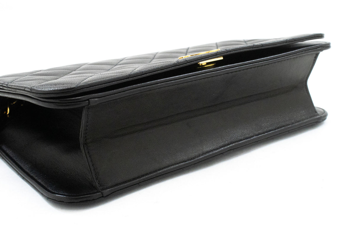 CHANEL Full Flap Chain Shoulder Bag Clutch Black Quilted Lambskin ao5 — bottom hannari-shop