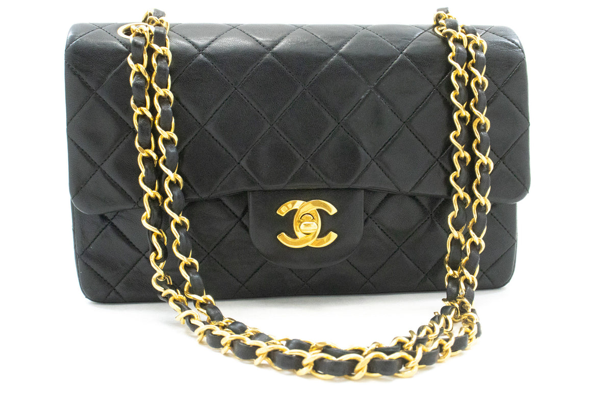 CHANEL Classic Double Flap 9" Chain Shoulder Bag Black Lambskin ap2 — front hannari-shop