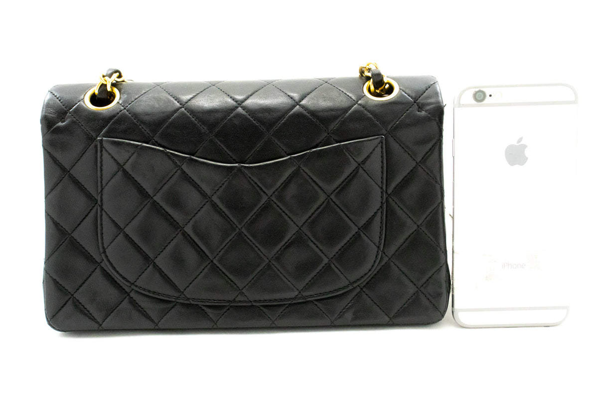 CHANEL Classic Double Flap 9" Chain Shoulder Bag Black Lambskin ap2 — back hannari-shop