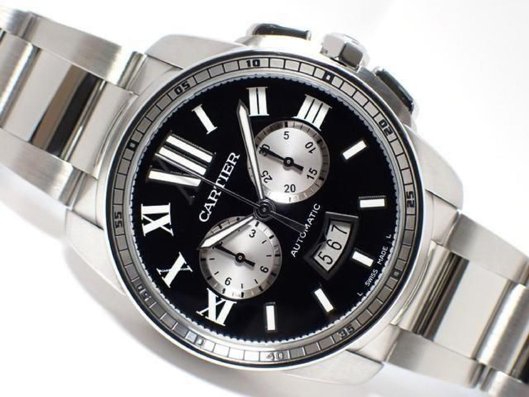 CARTIER Calibre de  Chronograph black Genuine goods '14 Womens 186117006 hannari-shop