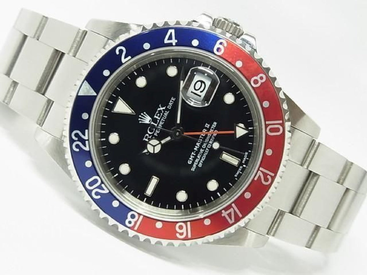 ROLEX GMT MasterII red blue bezel 16710 P series black bezel Mens 193912798 hannari-shop