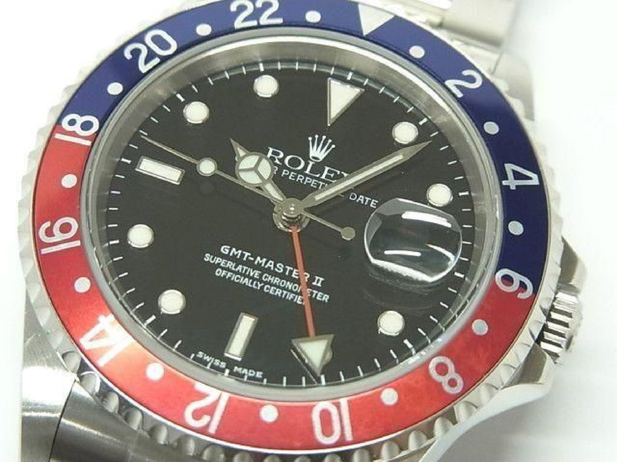 ROLEX GMT MasterII red blue bezel 16710 P series black bezel Mens 193912798 hannari-shop