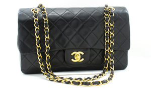 CHANEL Classic Double Flap 10" Chain Shoulder Bag Black Lambskin m75 hannari-shop