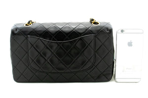 CHANEL Classic Double Flap 10" Chain Shoulder Bag Black Lambskin m75 hannari-shop