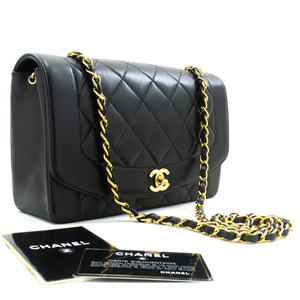 CHANEL Diana Flap Chain Shoulder Bag Black Quilted Lambskin Purse n18 hannari-shop