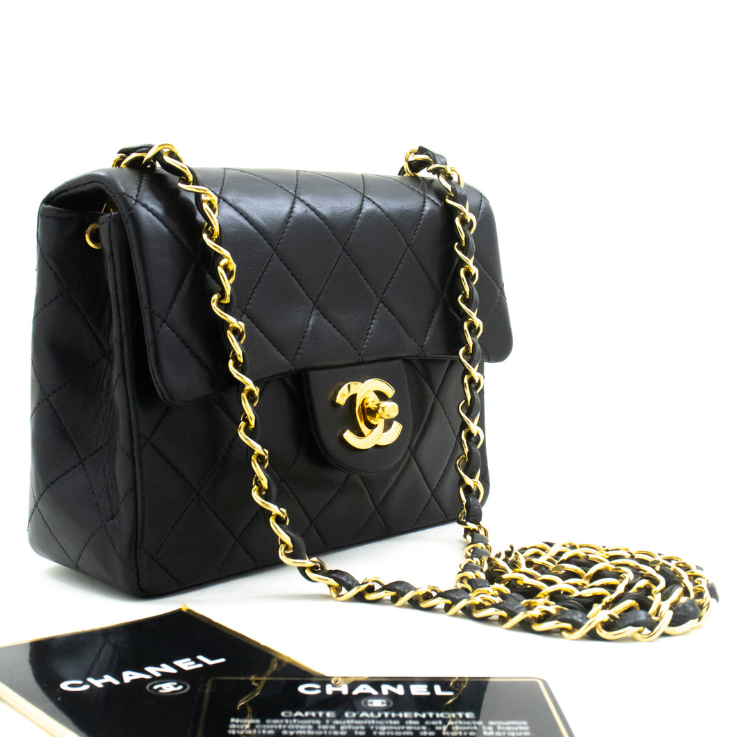 CHANEL Mini Square Small Chain Shoulder Bag Crossbody Black Lamb m44 hannari-shop