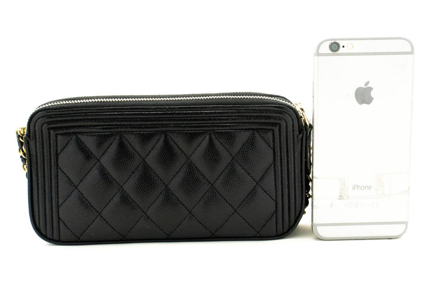 CHANEL Boy Black Caviar Wallet On Chain WOC Double Zip Shoulder n35 hannari-shop