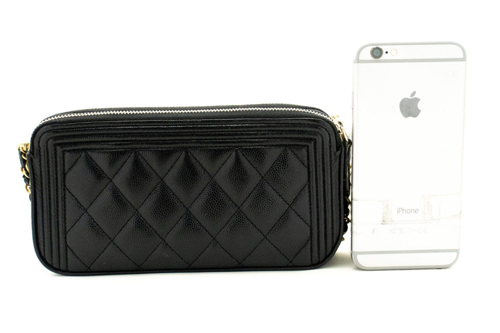 CHANEL Boy Black Caviar Wallet On Chain WOC Double Zip Shoulder n35 hannari-shop