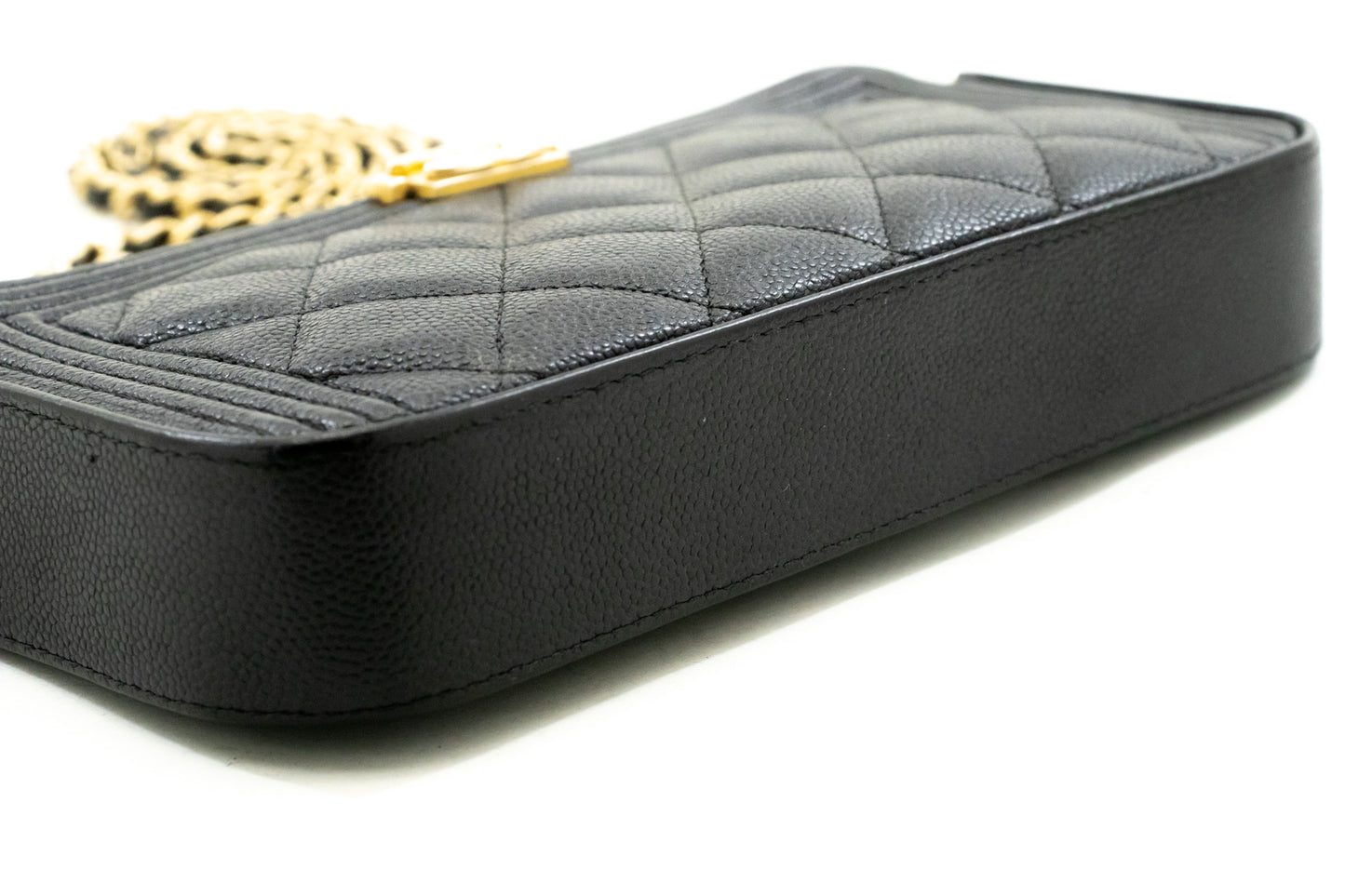 CHANEL Boy Black Caviar Wallet On Chain WOC Double Zip Shoulder n35 hannari-shop