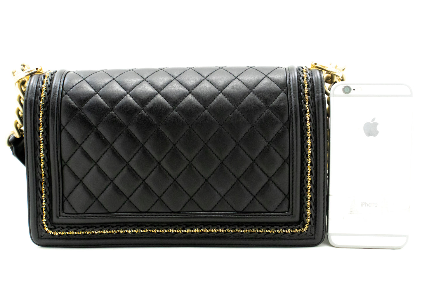 CHANEL Boy Chain Shoulder Bag Black Quilted Flap Lambskin Leather n46 hannari-shop
