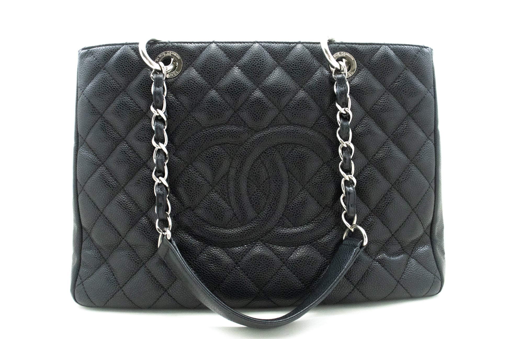 CHANEL Caviar GST 13" Grand Shopping Tote Chain Shoulder Bag Black n38 hannari-shop
