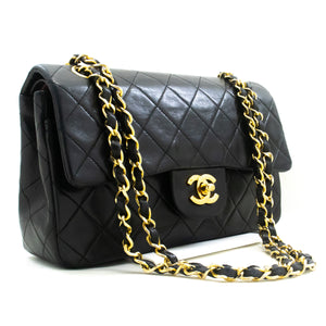 CHANEL Classic Double Flap 9" Chain Shoulder Bag Black Lambskin L41 hannari-shop