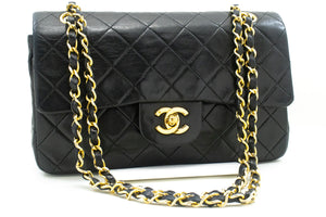 CHANEL Classic Double Flap 9" Chain Shoulder Bag Black Lambskin L41 hannari-shop